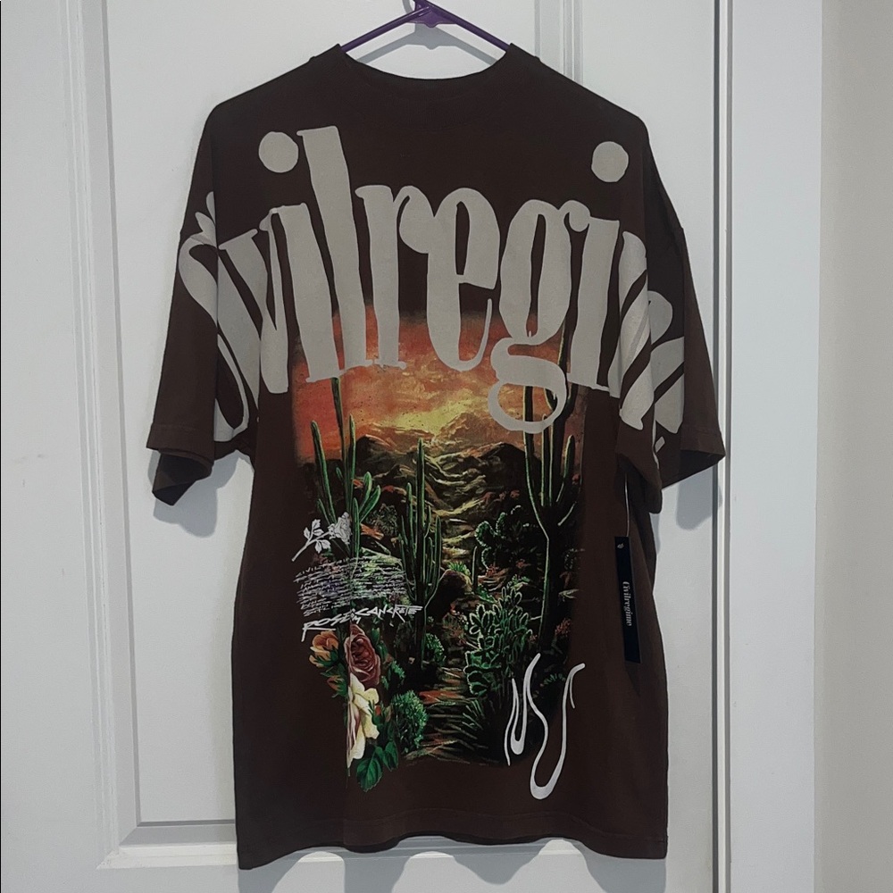 Brown Graphic Tee with Desert Design